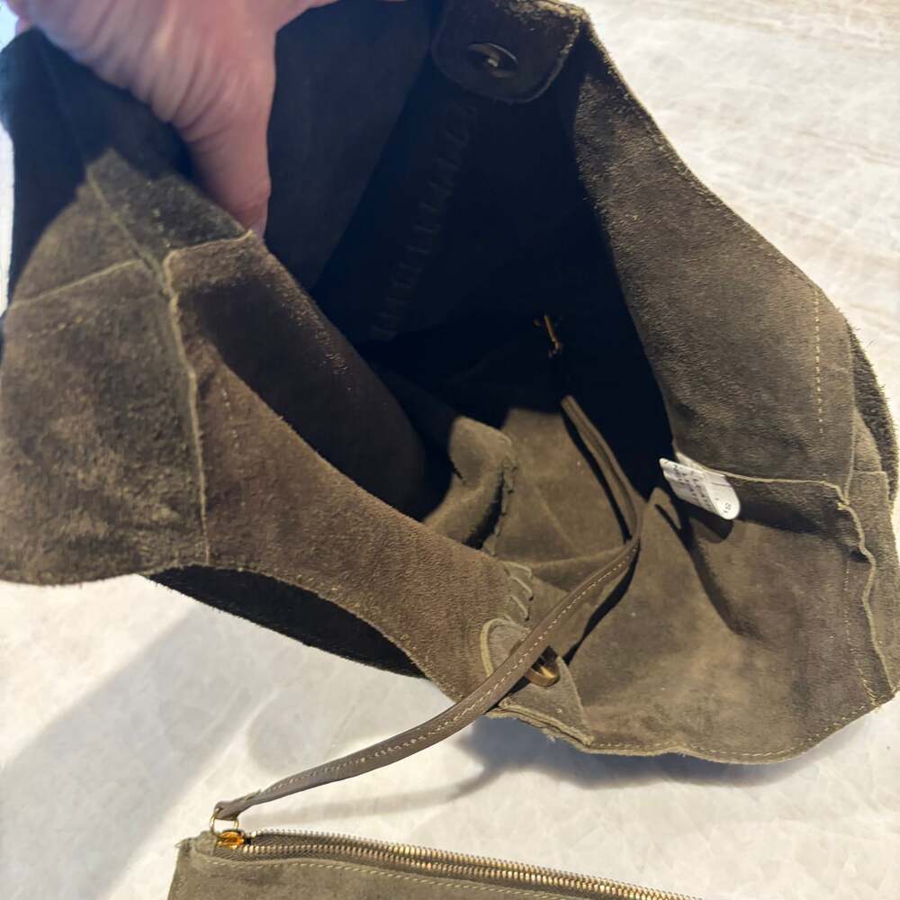 Haute Hippie Distressed Suede Hobo Shoulder Bag with Matching Zip - Picture 4 of 5
